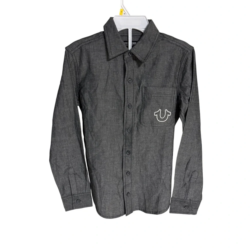 Kids True‎ Religion Gray Long Sleeve Button Up Shirt Size S